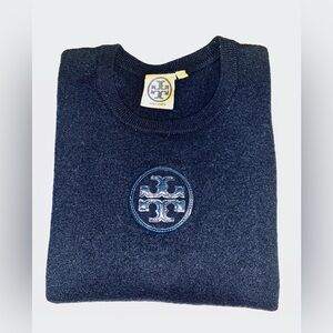 Tory Burch Navy Wool Classic Monogram Pullon Sweater